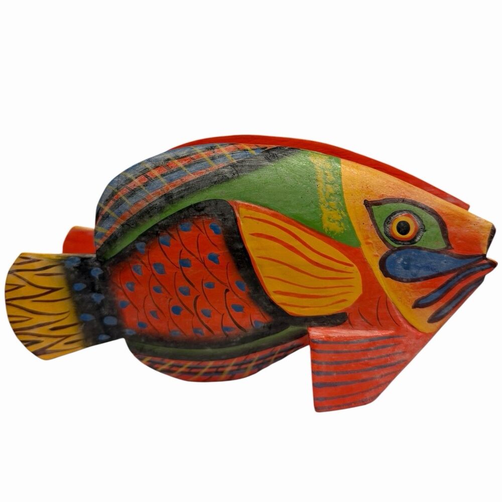 Vintage Wooden Fish Napkin Holder Colorful Coastal Boho Folk Art Caribbean Decor